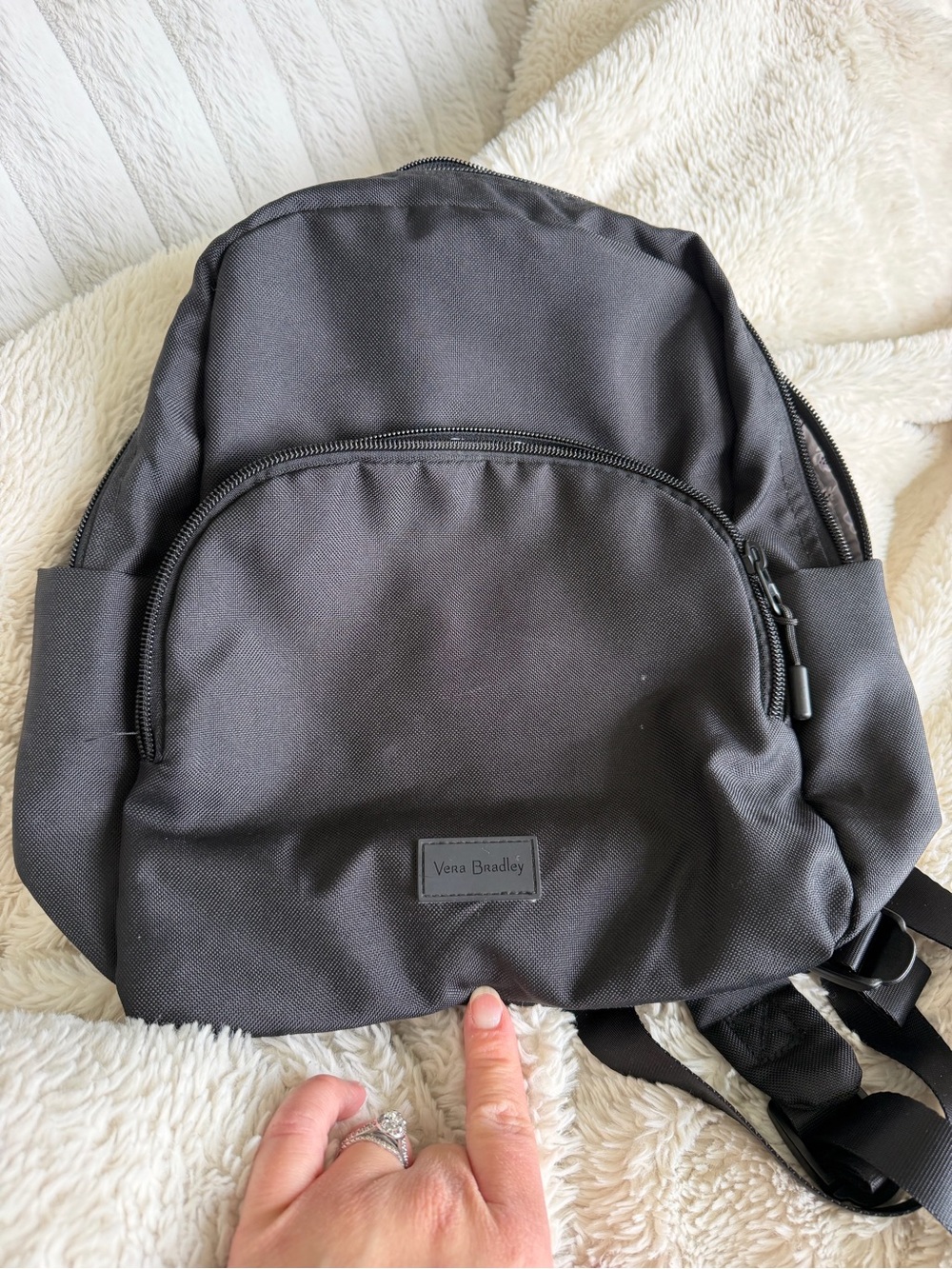 Vera Bradley Black Backpack with Front Zip Pocket